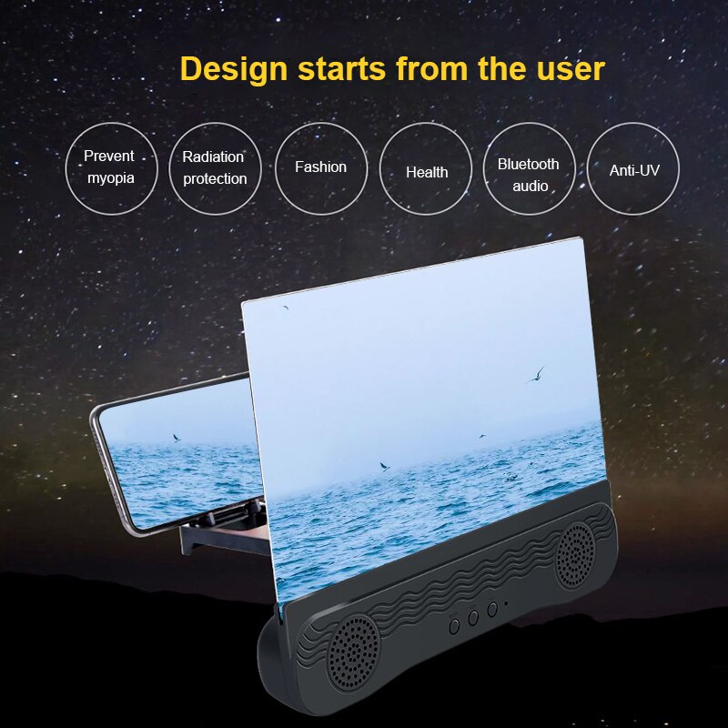 12 Inch HD Stylish Universal Screen Amplifier 3D Mobile Phone Screen Amplifier For All Mobile Phone Video Bluetooth Speaker