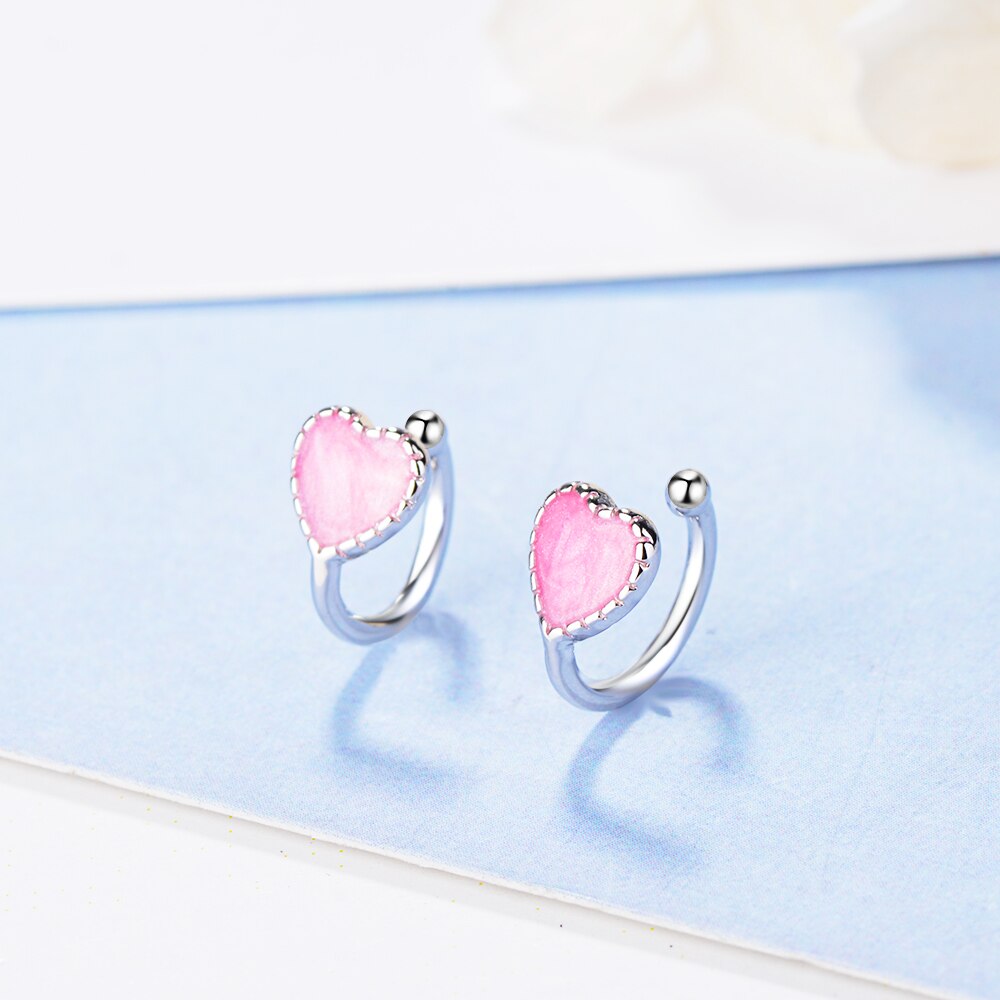 Todorova pink grøn emalje kærlighed hjerte klip på øreringe uden piercing kvinder øreringe uden hul øre klip: Lyserød