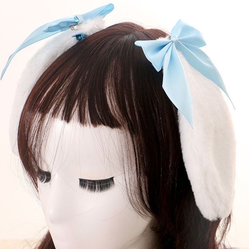 Kawaii Frauen Mädchen Haar Clip Niedlichen Kaninchen Bunny Plüsch Lop Ohren Haarnadel Candy Farbe Band Bowknot Lolita Cosplay Haar Zubehör