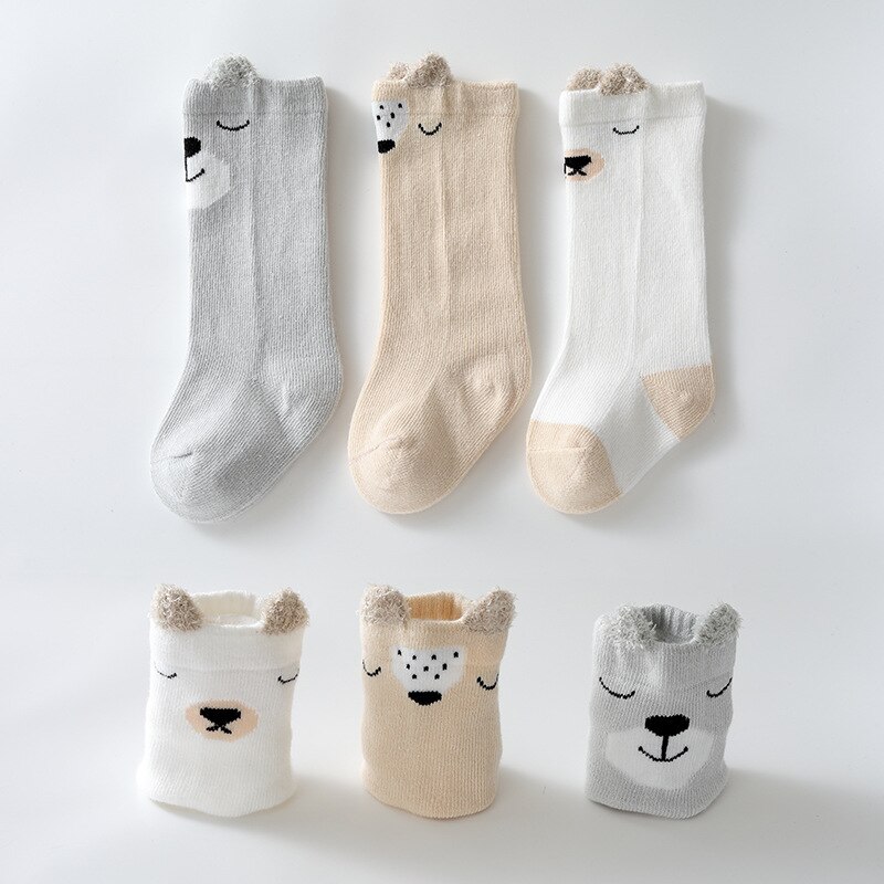 Baby Sokken Vos Kat Animal Print Baby Sokken Cartoon Knie Hoge Lange Beenwarmers Jongen Meisje Kinderen Sokken mode Sokken: Set3 / XS 0-1Yrs