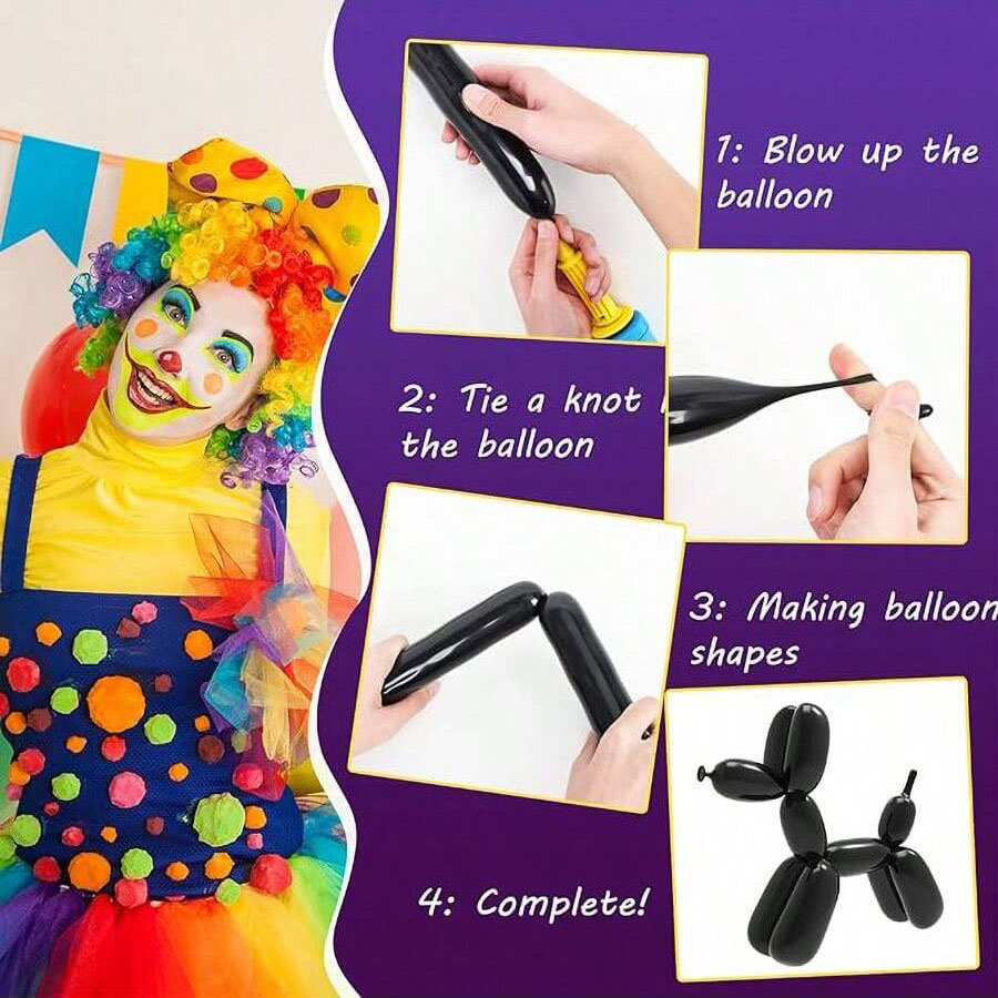 50 pezzi/100 pezzi palloncini per feste, palloncini lunghi, neri, animali con palloncini, palloncini torcere, modellazione di animali con ghirlanda di palloncini per feste