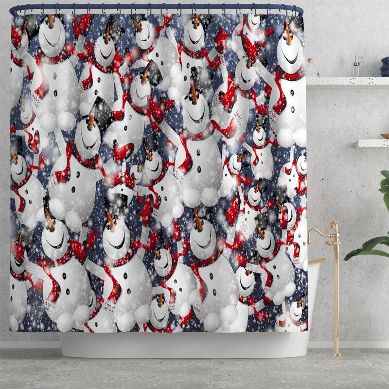 Kerst Badkamer Mat Douchegordijn Gedrukt Douchegordijn Sneeuwpop Bad Mat Anti Slip Mat Microfiber Badkamer Bad Rug: Shower Curtain-292