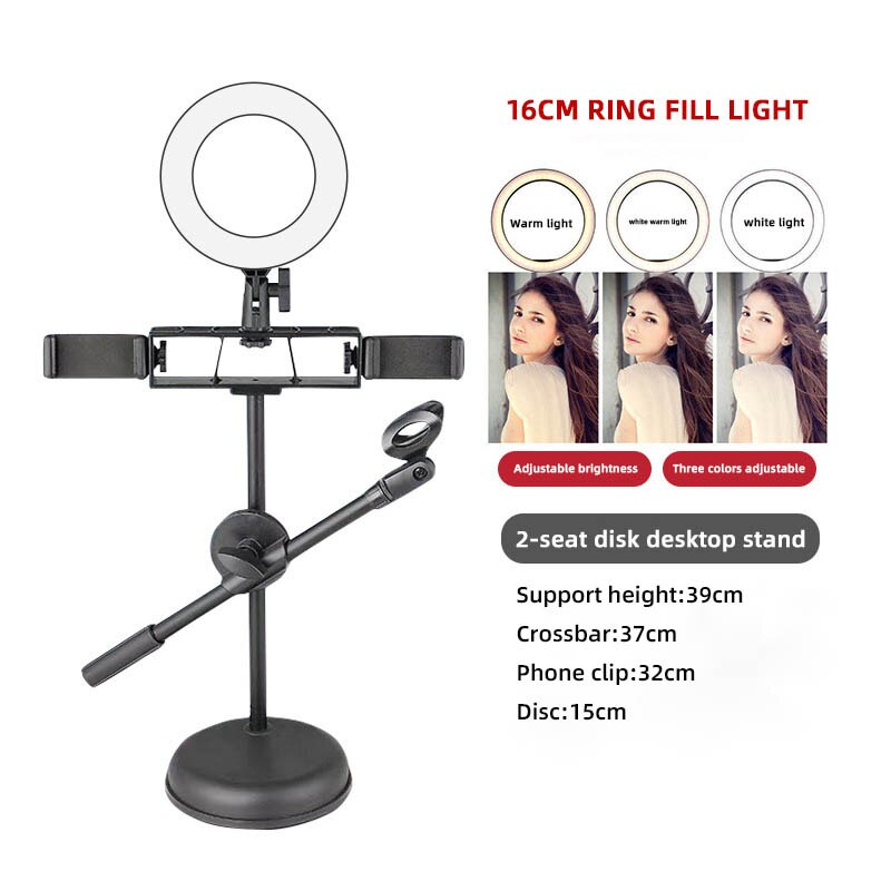 Mobilephone Selfie Boardcasting Ring Licht Usb Ring Lamp Multifunctionele Stand Fotografie Beauty Make Desktop Microfoon Houder