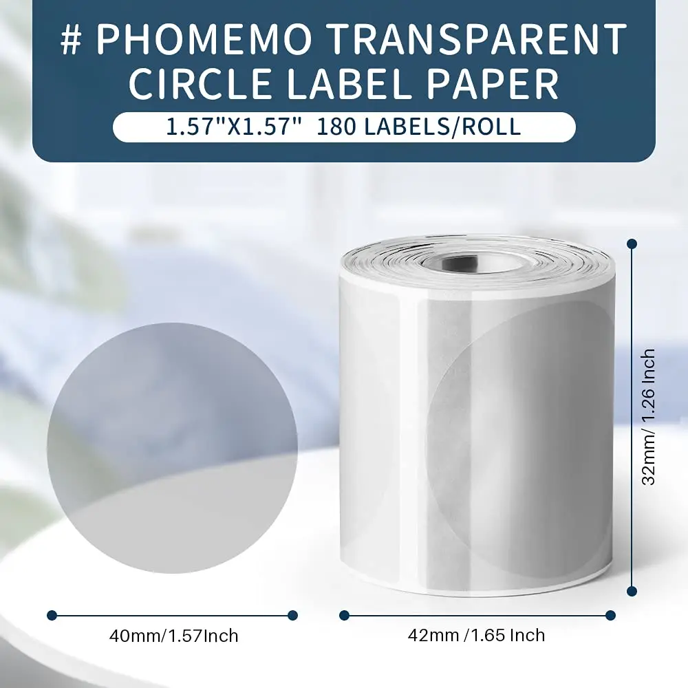 Phomemo Clear Transparent Square Round Labels Paper for Phomemo M110 M220 M221 Printer Thermal Sticker Printable Paper 40x30mm
