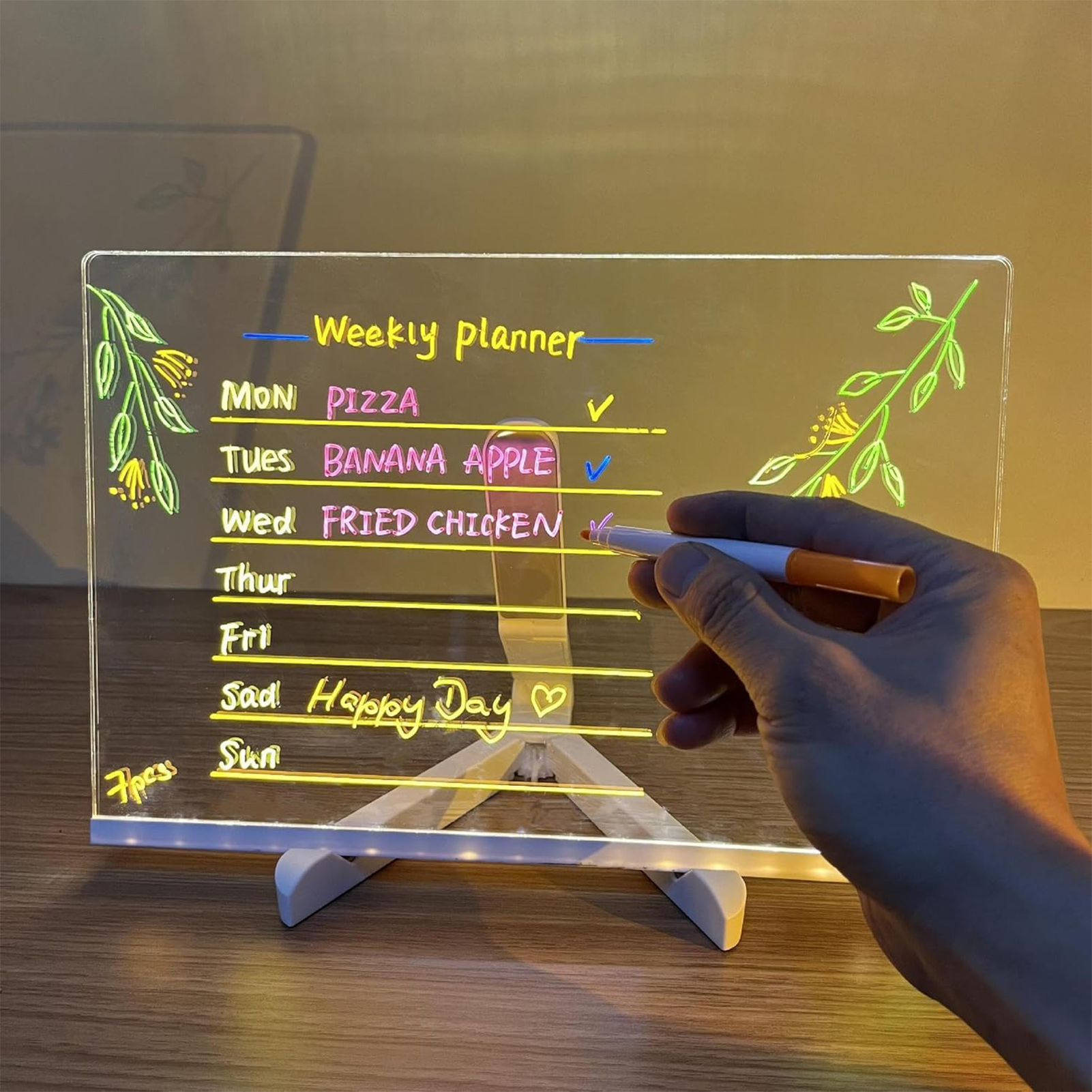LED-verlicht magisch notitiebord Desktop Memo Notitiebord Uitwisbaar wit bord voor kinderen DIY-schilderen met 7-kleurige pennen