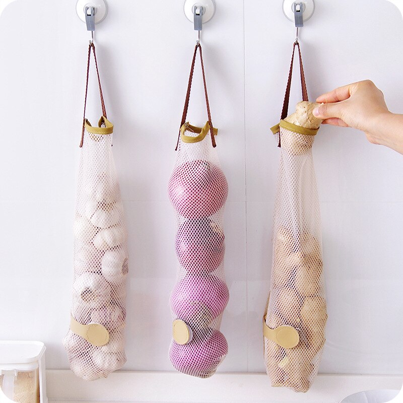 Kitchen Onion Potato Storage Bag Hanging Mesh Bags Kitchen Garlic Ginger Garbage Trash Storage Bag Organizer