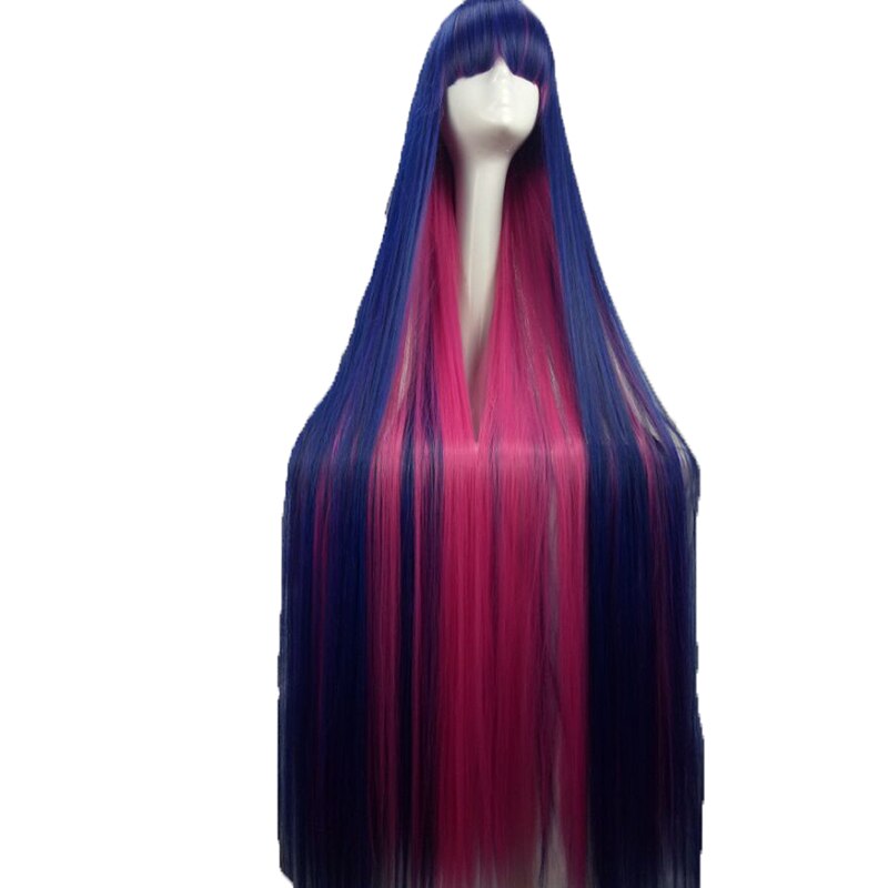 Hairjoy orange grøn lilla kostume fest cosplay paryk lang glat syntetisk hår parykker 15 farver tilgængelige: Blå lyserød