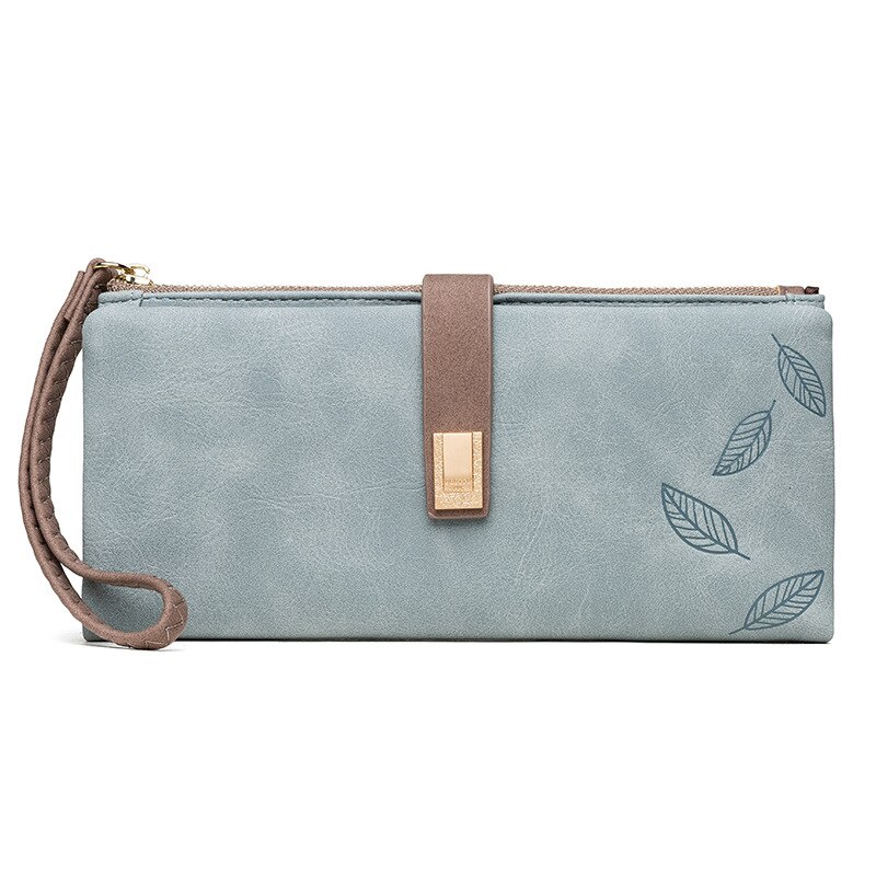 Polsbandje Clutch Wallet Vrouwen Zachte Lederen Kaarthouder Rits Mobiele Telefoon Zak Grote Capaciteit Portemonnee Vrouwelijke Portemonnee Carteras: Lt Blue