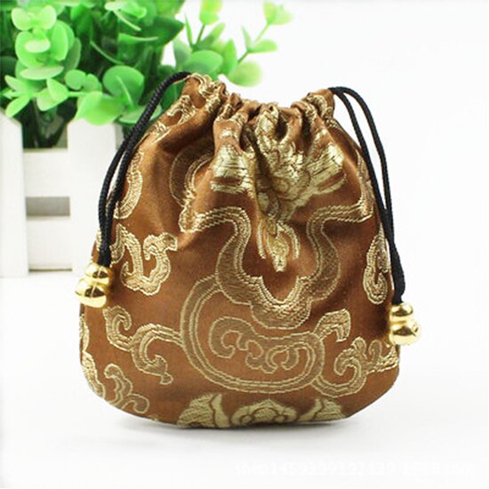 Silk Drawstring Pouch Drawstring Ethnic Style Jewelry 1 Pcs Bags Embroidery Jewellery Pouch Brocade Box Small Trick Colorful: Brown