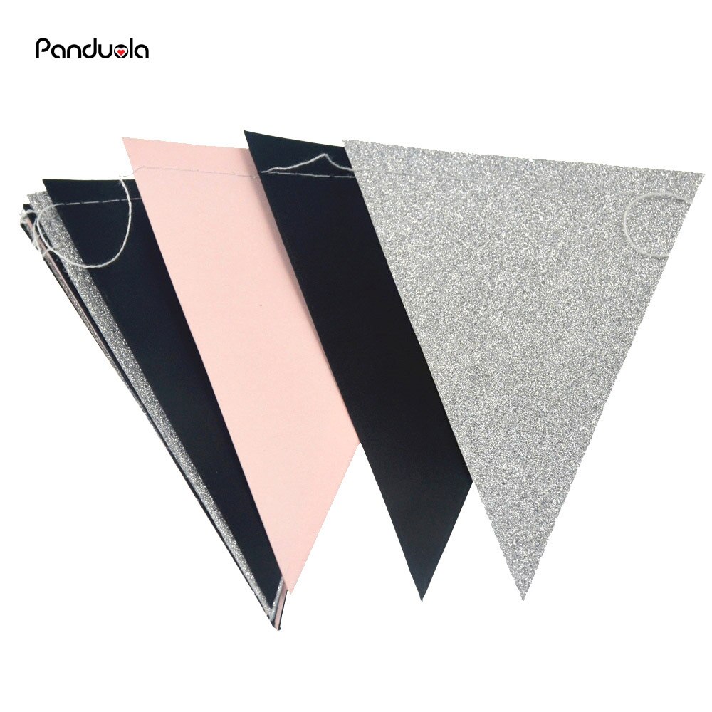Banderines de bandera de oro blanco rosa, guirnalda de banderín de papel brillante para boda Teepee Deco de cumpleaños Nurser