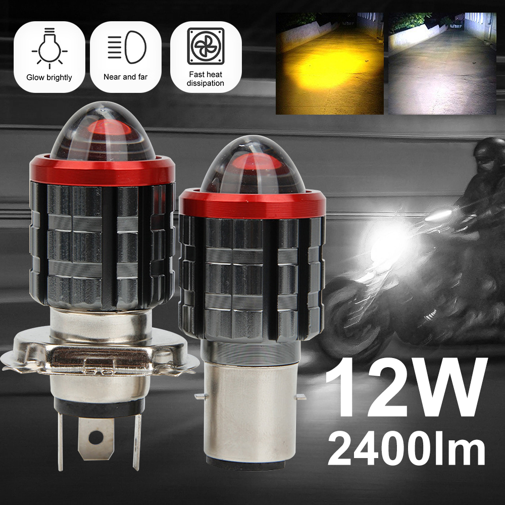 H4 LED motocicleta H6 LED Moto faro blanco amarillo bombillas lente lámpara de haz alto y bajo lámpara de motocicleta Scooter triciclo