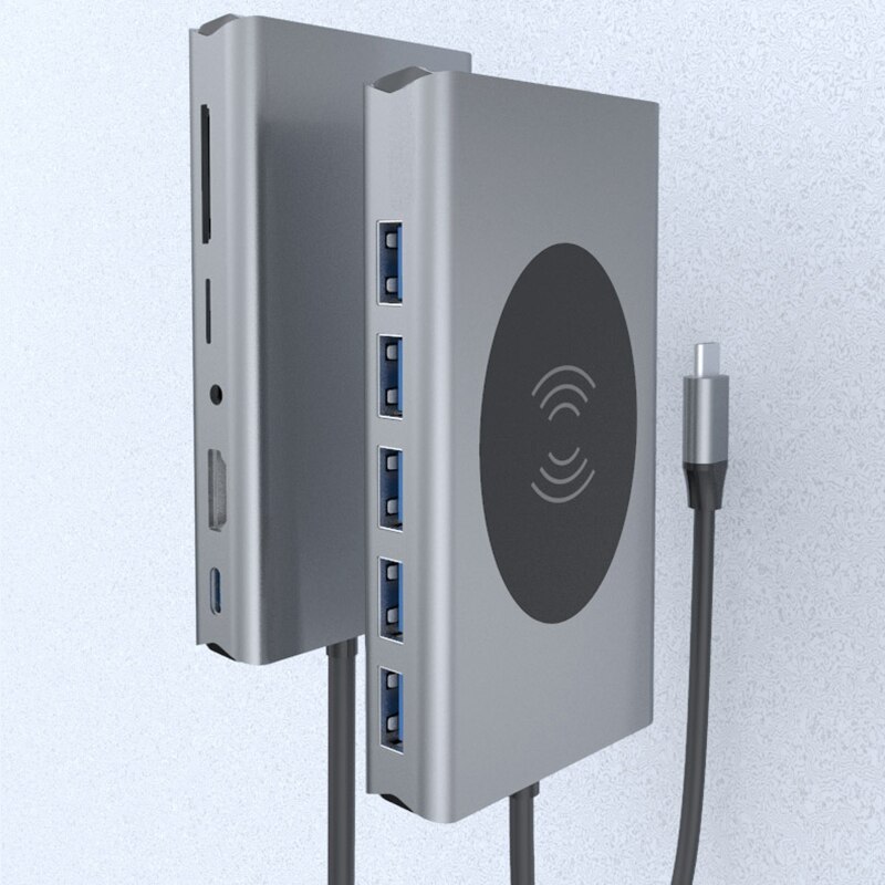 13 in 1 type-c naar hdmi vga pd snel opladen  rj45 o uitbreidingsdock hub ondersteunt 5w / 7.5w / 10w draadloos opladen