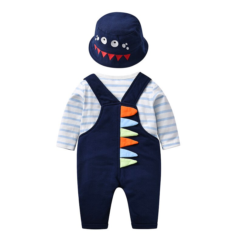 Lente Baby Jongens Strip Romper En Effen Kleur Overalls(2 Stuks Zonder Hoed)