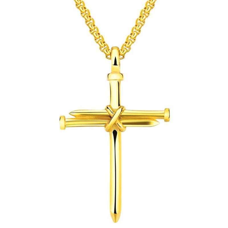 Männer Schmuck Edelstahl Nagel Seil Kreuz Anhänger Halskette