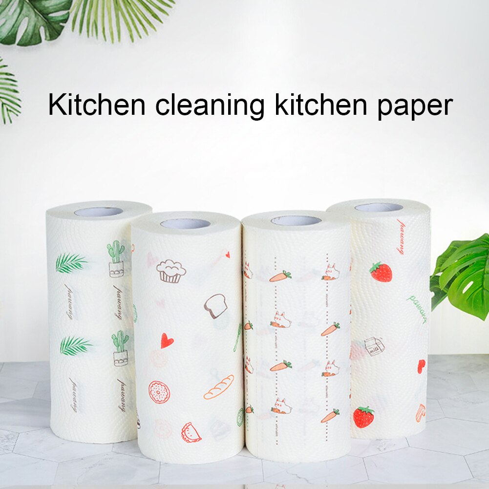 60 stuks/rol cartoon print wegwerp schoonmaakdoek keukenpapier vaatdoek schoonmaakhanddoek hoog waterabsorberend doekje
