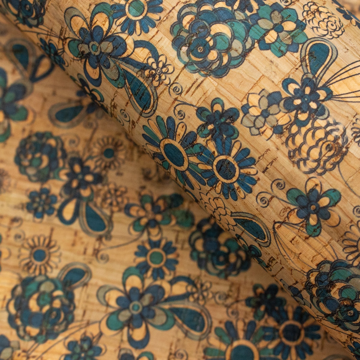 Du Portugal tissu en liège naturel à motifs de fleurs vertes conçoit des COF-205 textiles en liège