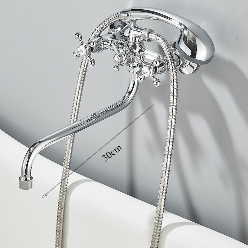 Chromen Badkuip Douchekraan Wandmontage Bad Mixer Lange Mond Tuit 360 Rotatie Badkuip Kraan Mengkraan Douche: Light Grey