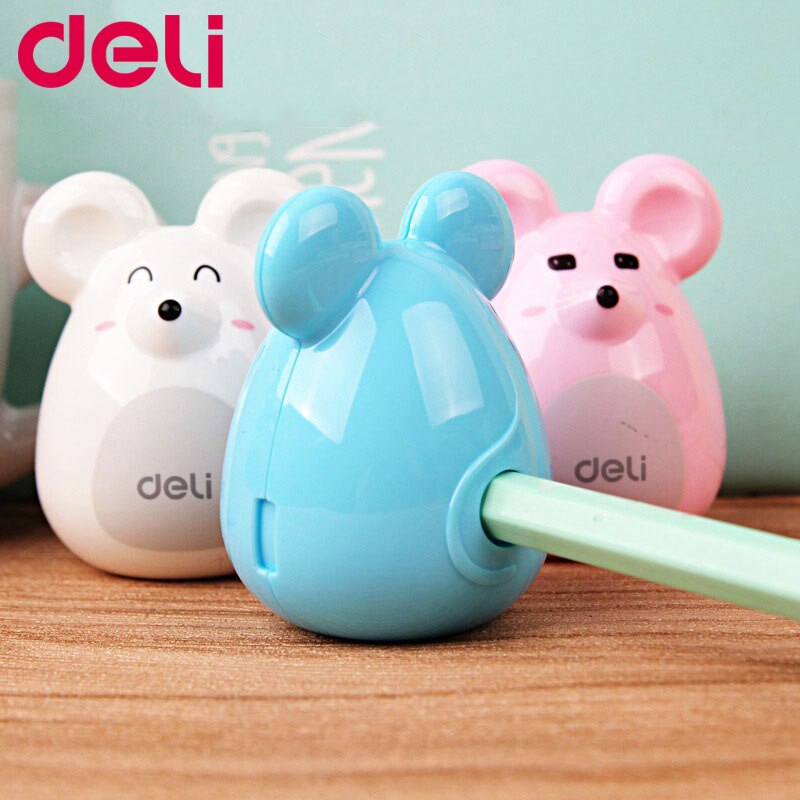 Deli-Sacapuntas de ratón Kawaii para niños, precioso sacapuntas Manual, papelería creativa, suministros escolares