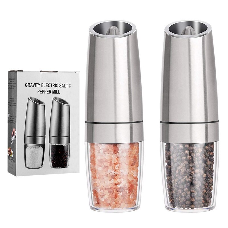 Electric Salt and Pepper Grinders Automatic Spice Mill Seasoning Kitchen Tools Grinding Gadget Sets Seasoning for Cooking BBQ: 2pcs Silver