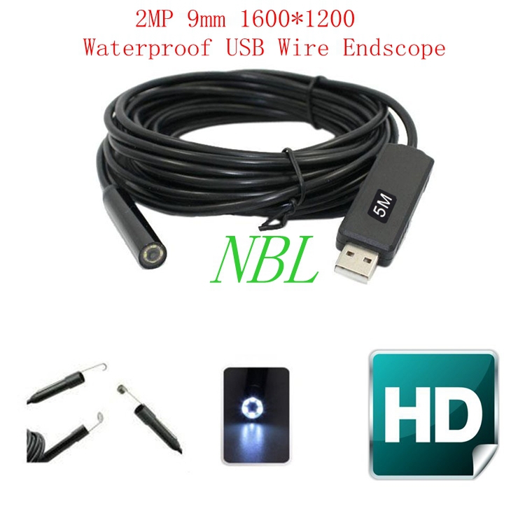 USB Borescopen Hoge Resolutie 2MP 9mm Mini 5 M HD Waterdichte Draad Endoscoop 1/6 CMOS 6 LEDs USB Endoscoop Borescope Camera