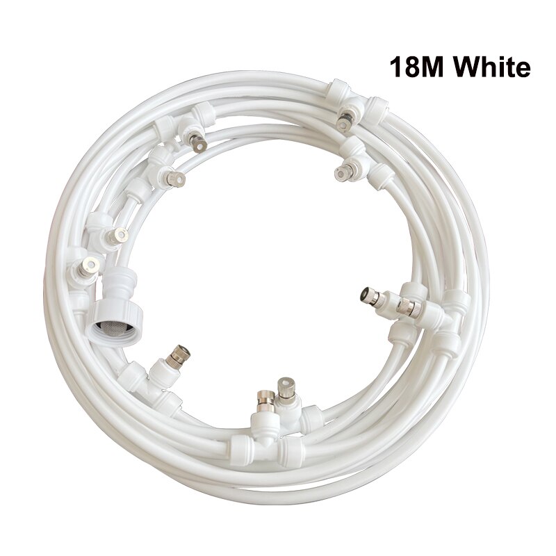 Sistema de enfriamiento por nebulización de Patio, Kits de riego de jardín, pulverizador de 6m-18m, presión de grifo de agua de 4-5bar: 18M White