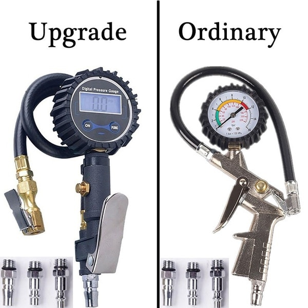 Digital Tire Inflator with Pressure Universal Car Tyre Pressure Gauge Max Test 220Psi Tyre Tire Inflator Gun Round Dial Air