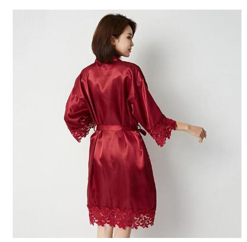 Champagne Bruid Bruidsmeisje Bruiloft Gewaad Kant Nachtkleding Homewear Sexy Satijnen Badjas Jurk Vrouwelijke Nachthemd Intieme Lingerie