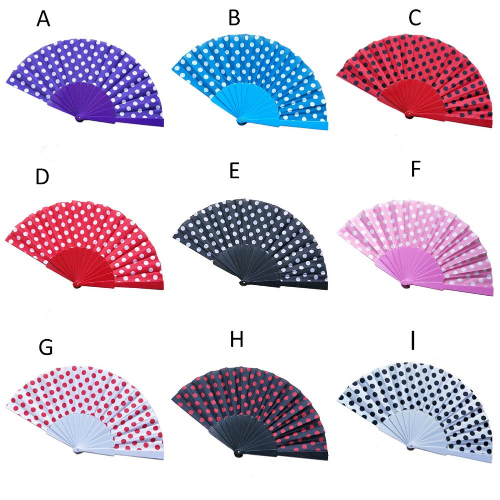 9 kleuren Elegante Plastic Spaanse Hand Fans Japanse Stippen Hand Folding Fan