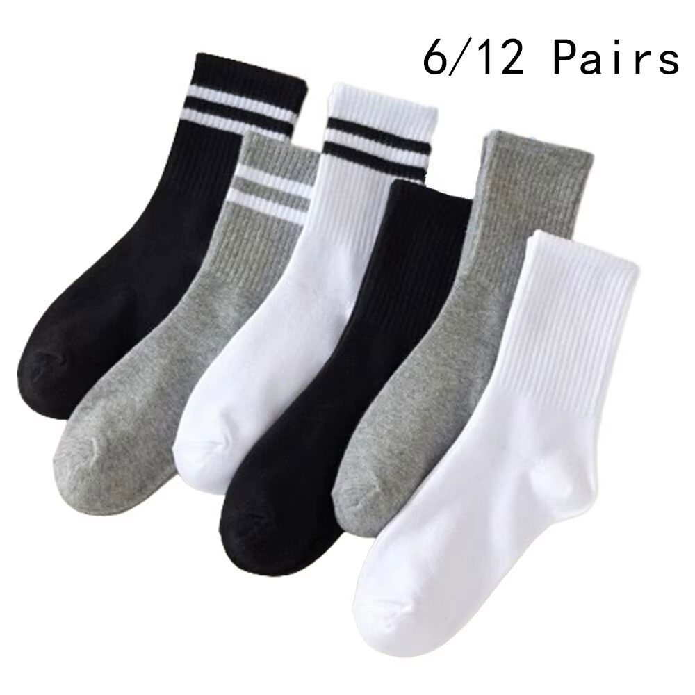 6/12 pares de calcetines medios para mujer Color sólido transpirable cómodo en otoño invierno absorbente de sudor calcetines casuales de deportes