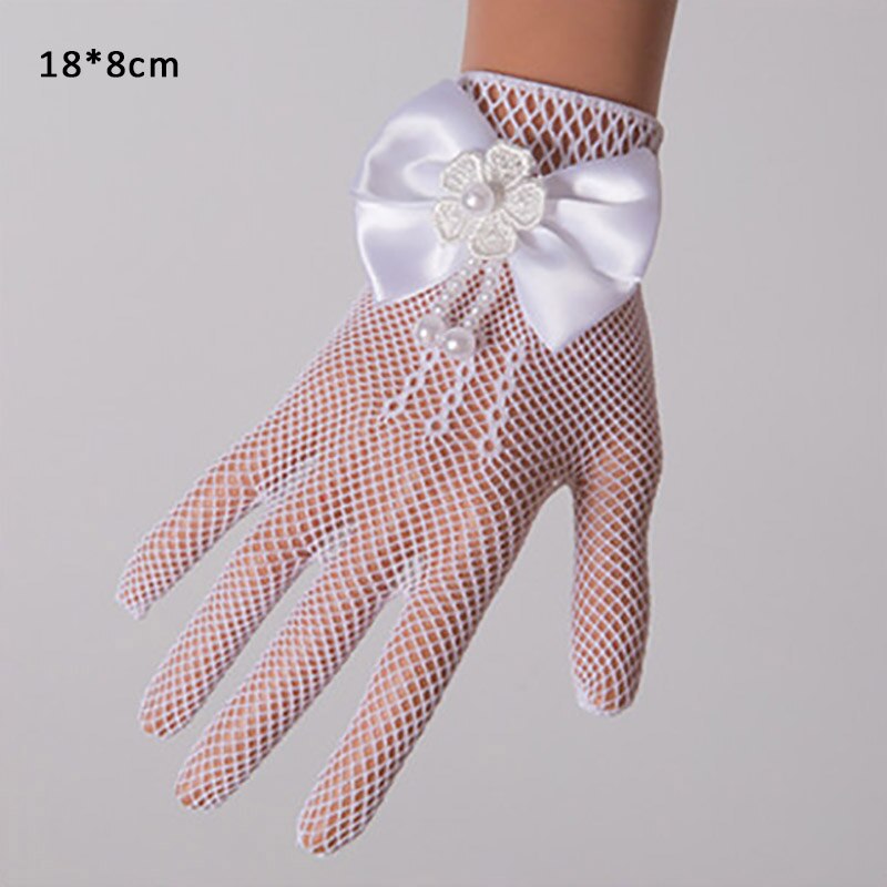 Gants de fête de mariage pour filles, accessoires d'ornement de cérémonie pour enfants, gants de princesse, maille élastique, nœud papillon perle, mitaines de Performance