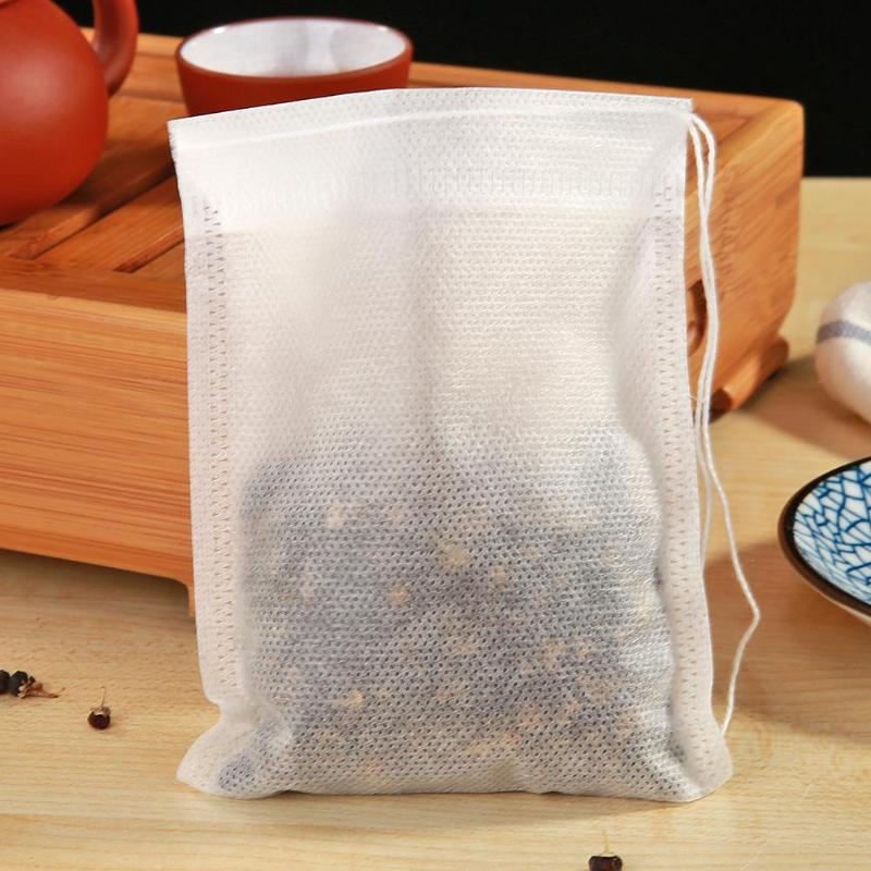 Bolsa de té con cordón no tejido, herramienta de filtro con sello, suministros de hierbas aromáticas, bolsas de té con cuerda, papel de filtro, 50/100 Uds.