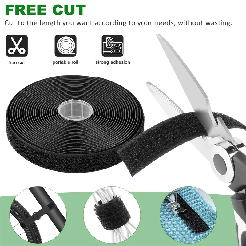 10/5M Reusable Nylon Fastening Cable Ties Hook Loop Adjustable Self-Adhesive Securing Strap Fastener Tape Cable Cord Management