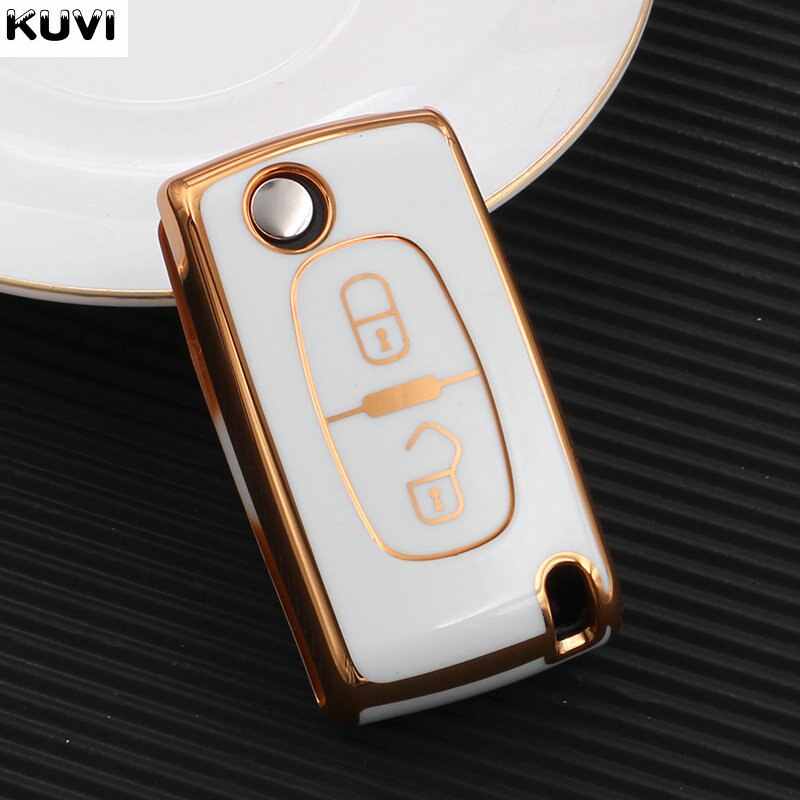 TPU Car Key Fob Case Cover Protector For Peugeot 107 206 207 307 308 406 For Citroen Xsara Picasso C2 C3 C4 C5 C6 C8 Bag: 2 button white