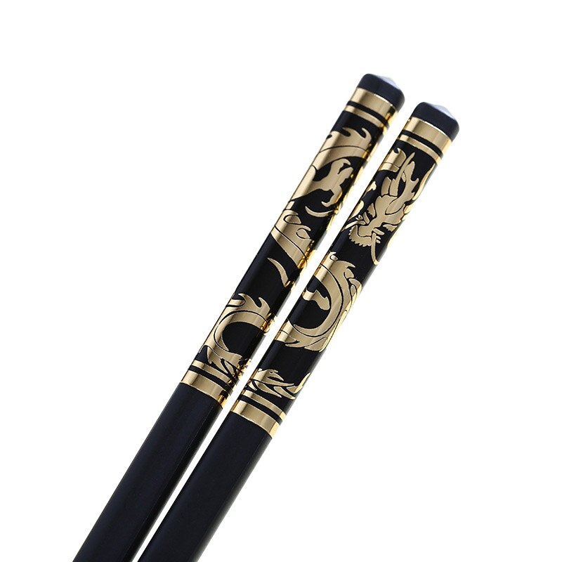 Zollor 1 Pair High Household Alloy Black Chopstick Hotel Restaurant Non-slip Tableware Reusable Food Sticks For Sushi: T1