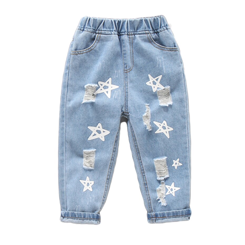 Jeans strappati per bambina Jeans con motivo a stella per Jeans con foro per ragazze Infantil primavera autunno vestiti per bambina