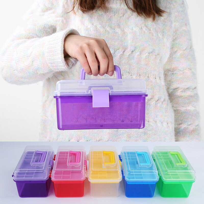 1 stk farve tilfældig værktøjskasse, husholdningsværktøjskasse, dobbeltlags transparent opbevaringsboks