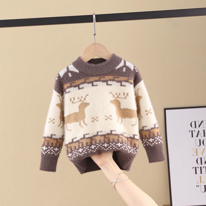 Hohe Quaility Jungen Mädchen Pullover Weihnachten Fawn Pelz Pullover Mantel Nerz Samt Pullover Jungen Gestrickte Dicke Bodenbildung Shirt