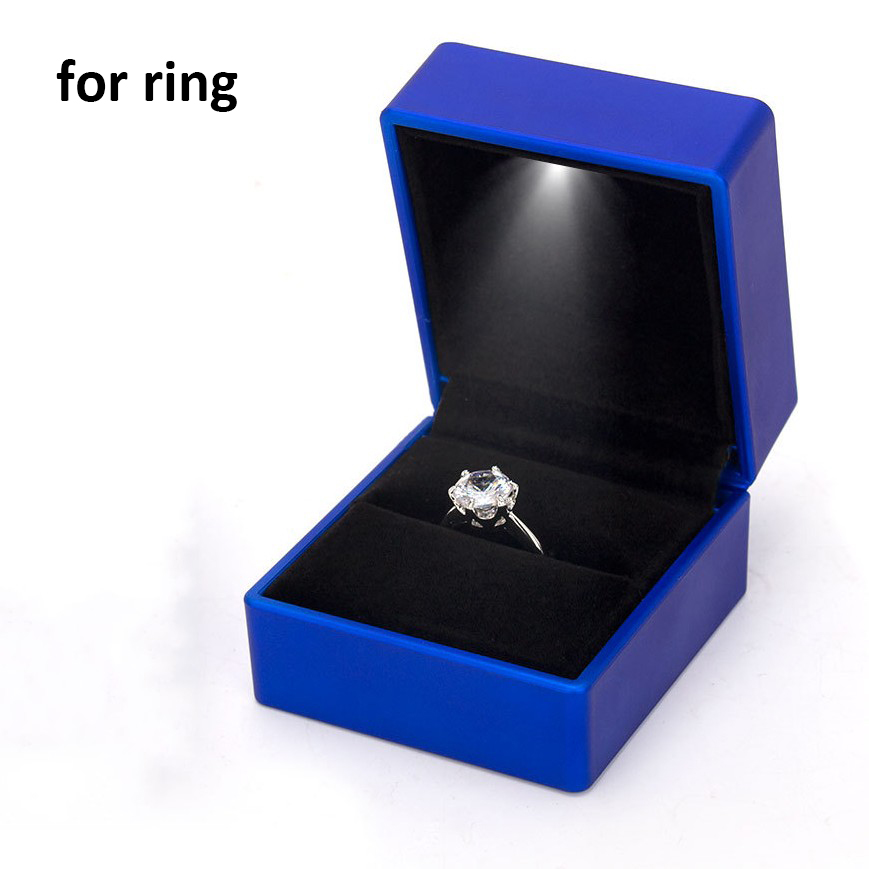 LED Jewelry Box for Ring Necklace Engagement Ring Display Case Packaging Showcase Boxes with Light Storage Cases: Blue-a