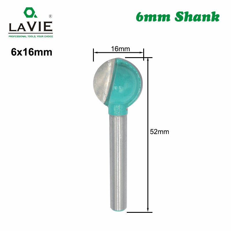 LAVIE 1pc 6mm Shank Ball Nose Round Carving Bit Cove CNC Milling Bit Radius Core Tungsten Carbide Router Bit for Wood MC06003: 6x16mm