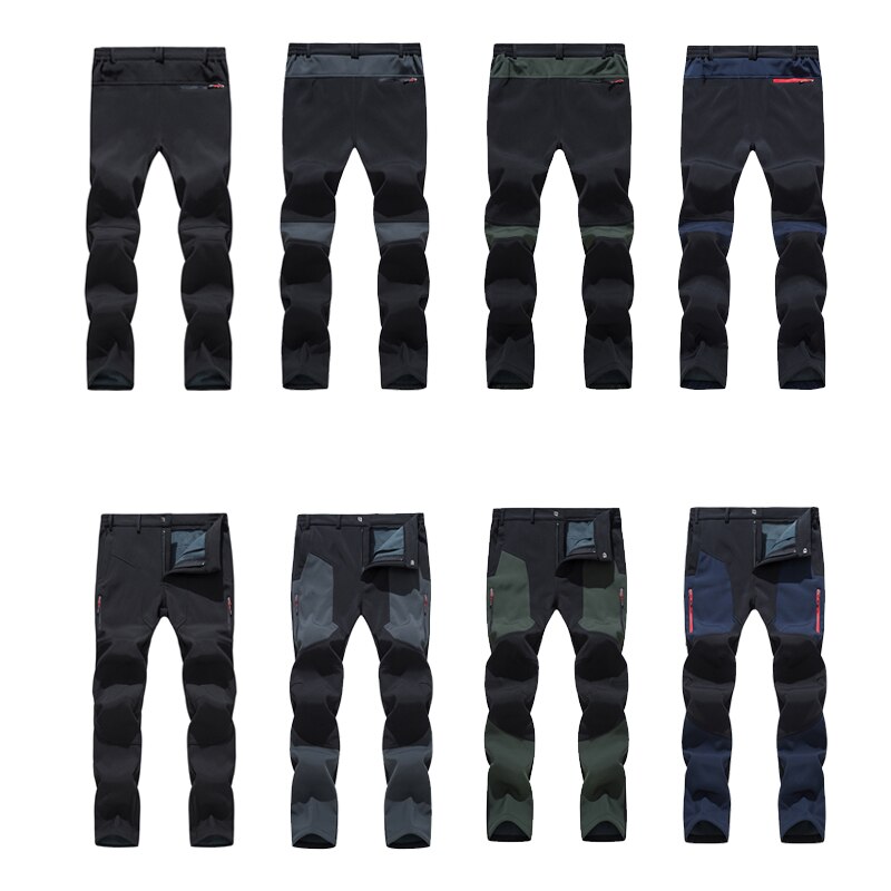 TRVLWEGO Winter Men Trekking Pants Sports Hiking Camping Fleece Water Resistant Cycling Very Warm Thickening Splicing Trousers
