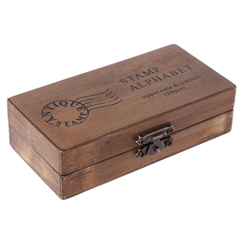 Set van 30 retro houten rubberen stempels met hoofdletters en kleine letters, ambachtelijke stempels voor scrapbooking: A