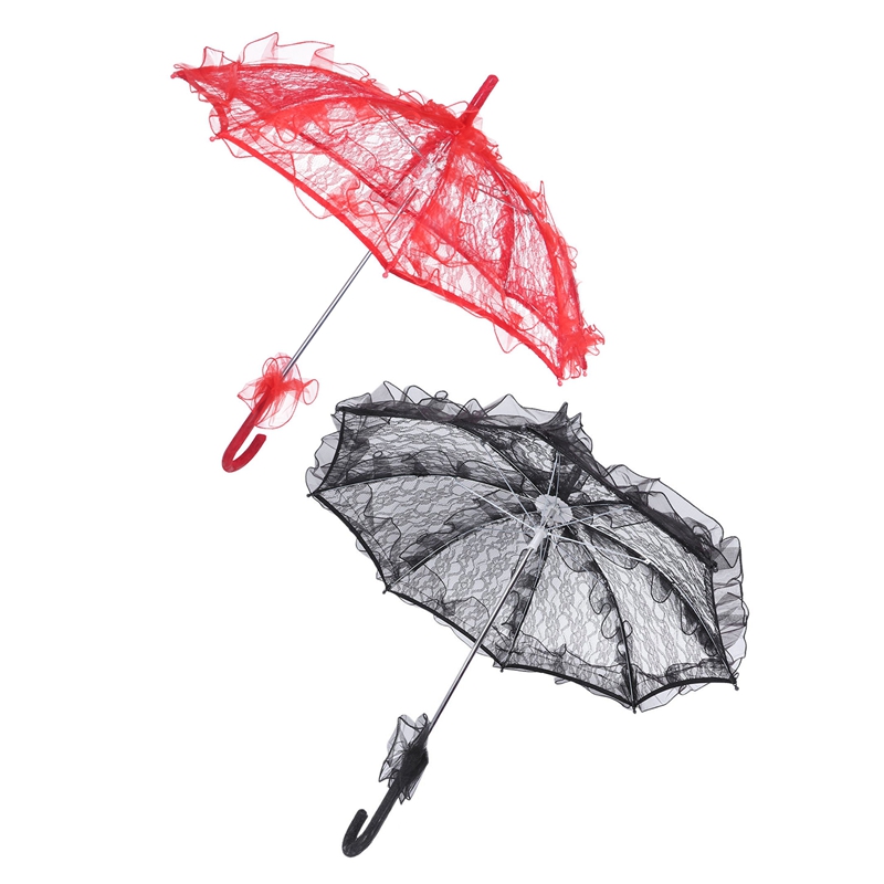 2 pièces dentelle Parasol mariage dentelle fleur mariage mariée Parasol parapluie, rouge & noir