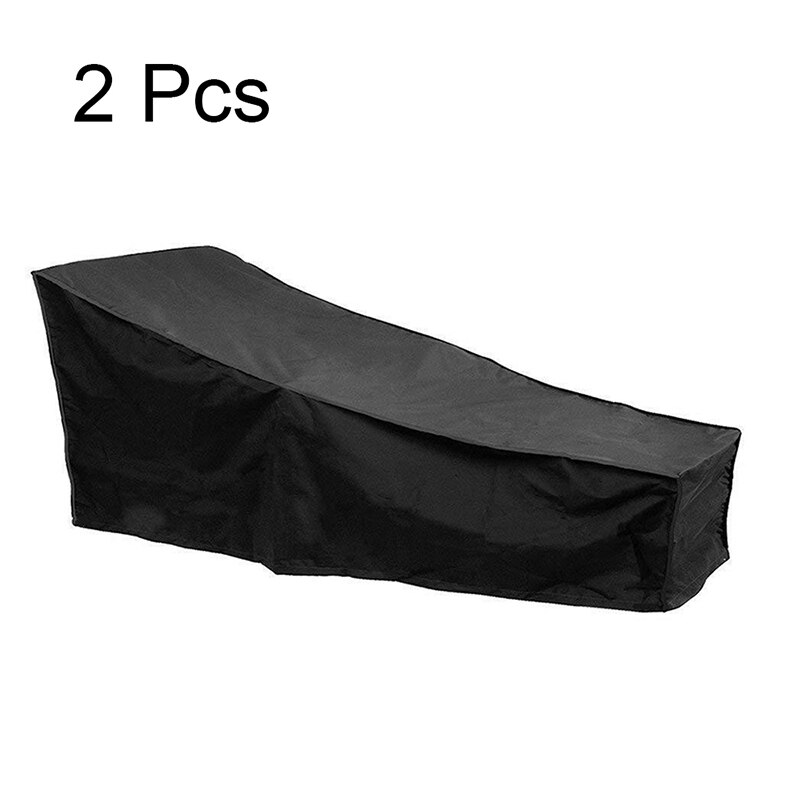Sort polyester lounge stol støvdæksel vandtæt udendørs have gårdhave møbler til strandstole beskyttelsespose udendørs: 2 stk. 210 x 75 x 80 x 40cm