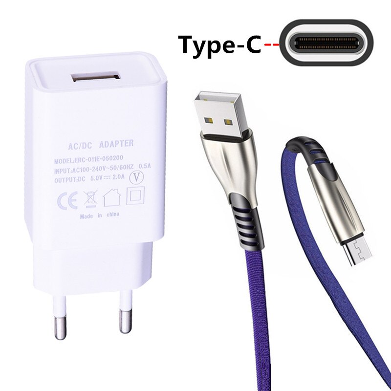 Eu-wandcontactdoos usb-lader 3a snel opladen type c-datakabel voor huawei p smart z  p20 p30 lite mate 20 10 honor 8 9x 30 pro-telefoon: Blauwe kabel van de oplader