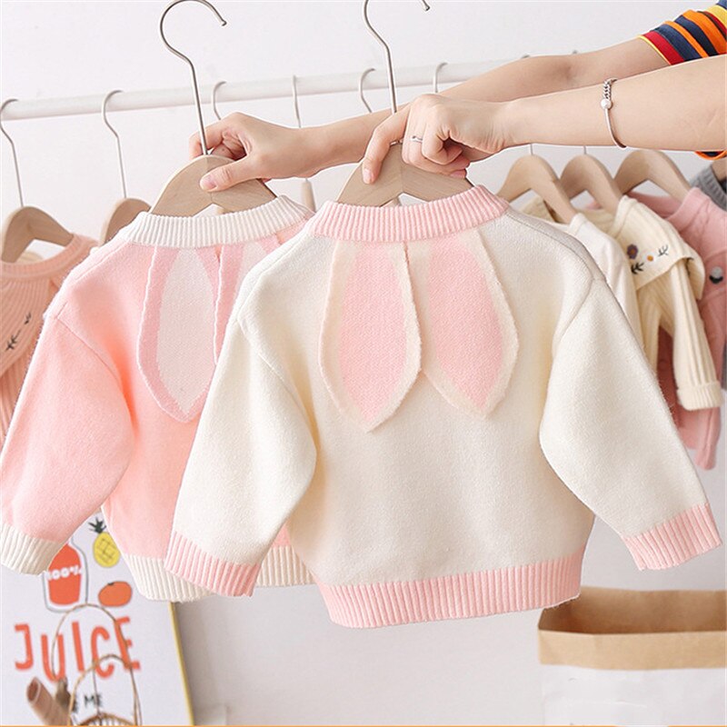 Veste en tricot pour fille de 1 à 3 ans, joli motif de lapin, pull, automne