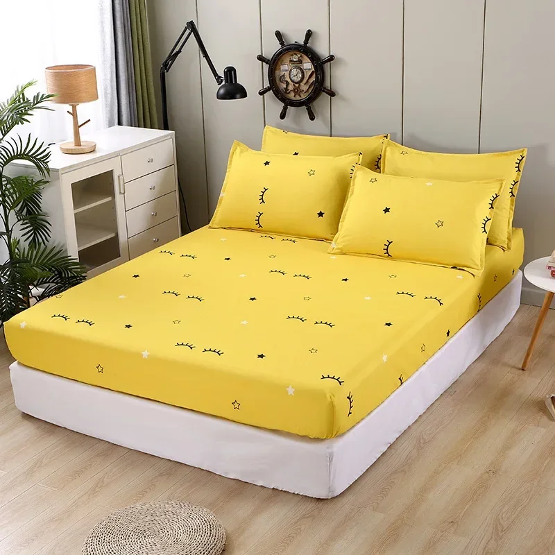 Polyester Print Fitted Sheet with Elastic Band Non Slip Mattress Cover Pillowcase for Single Double Bed 90/120/150/180cm: Full / Red