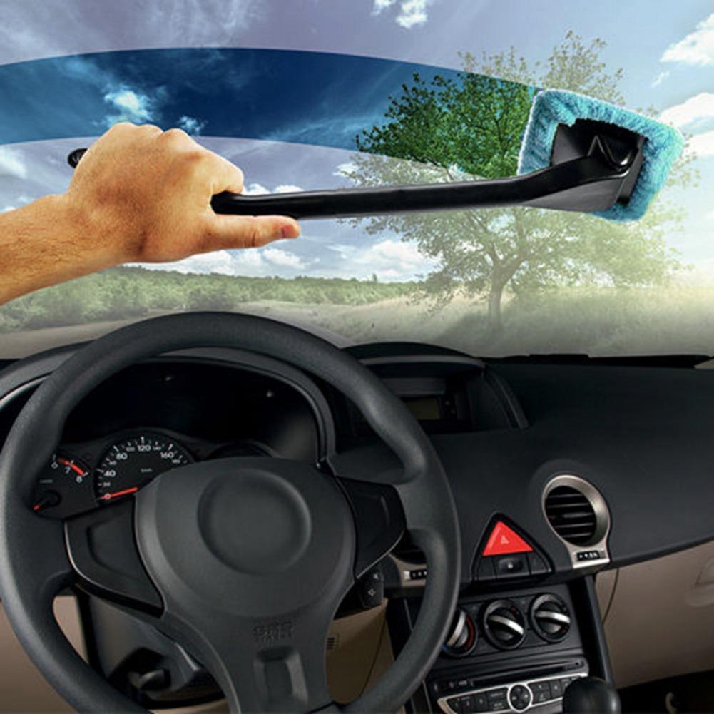 Microfiber Auto Car Window Cleaner Long Handle Car Wash Brush Dust Car Care Windshield Shine Towel Handy Washable Car Clean