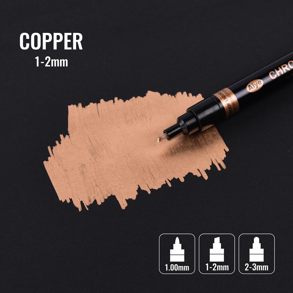 Mirror Marker Chrome Finish Gold Silver Metallic Marker Liquid Pen Art DIY Plastic Resin Paint Metallic Craftwork Accessories: Copper 1-2mm