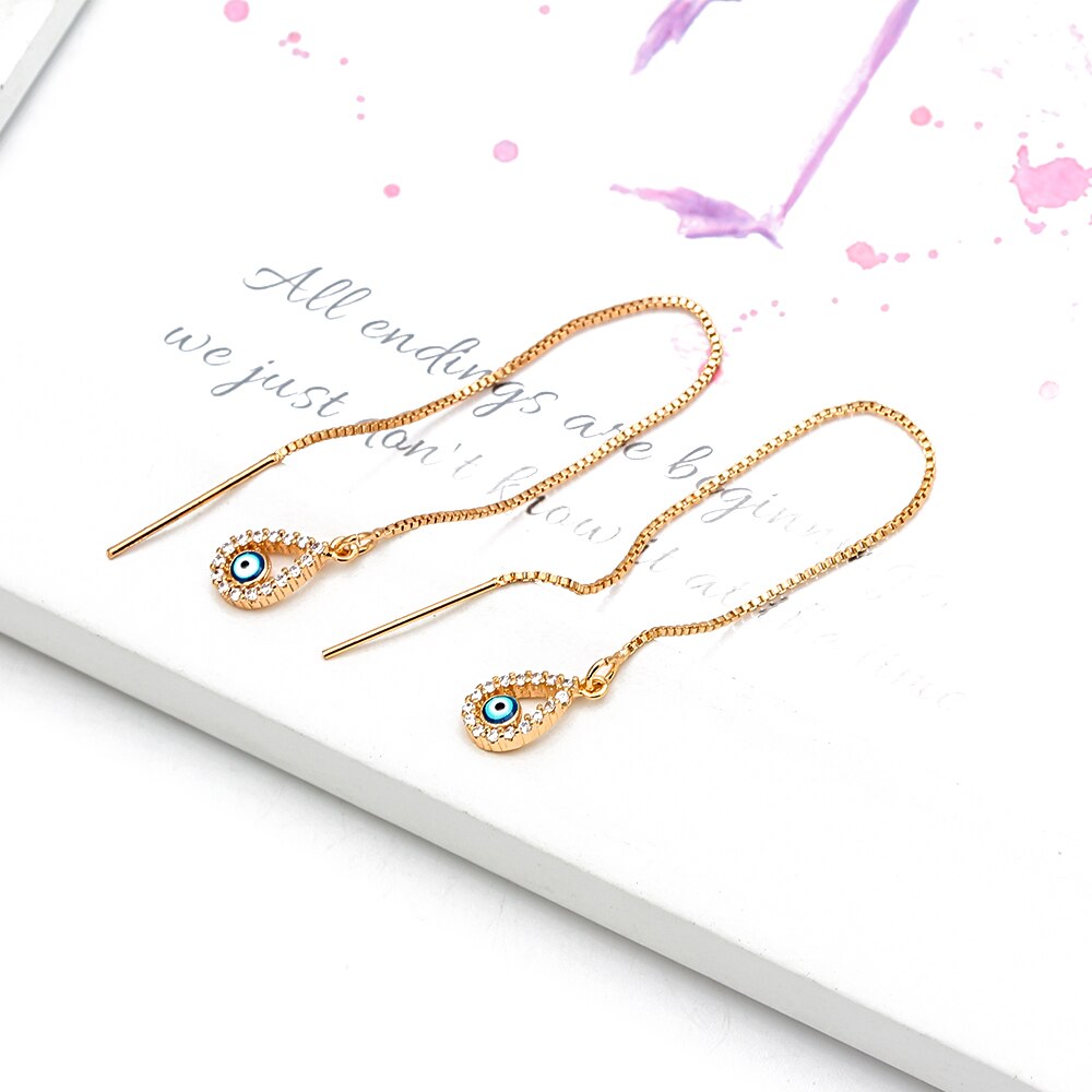 Lucky Eye Fatima Hamsa Hand Evil Eye Earrings Gold Color Tassel Chain Long Dangle Earrings for Women Girls Jewelry BD18