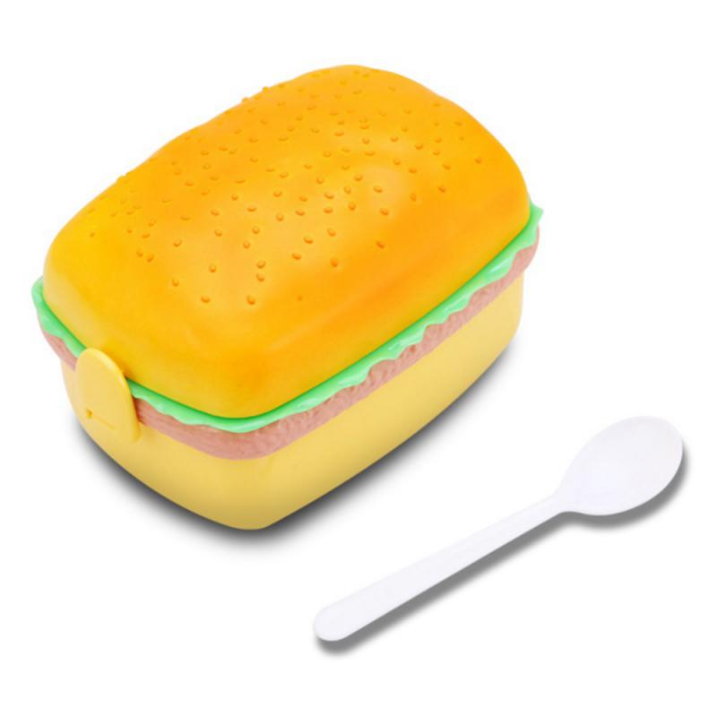 Søt hamburger dobbeltlags matboks burgerboks bento matboks låve skolemat container servise sett med gaffel låve: Torget